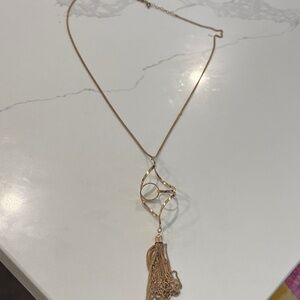 Gold-Tone Abstract Openwork Pendant Necklace with Tassel